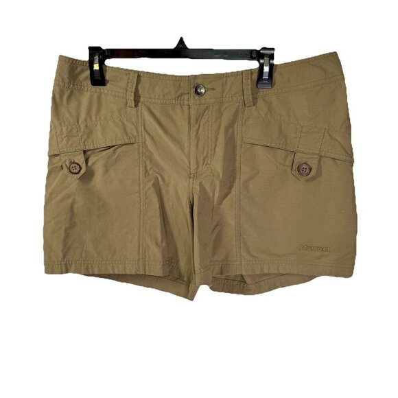 Marmot Shorts Womens 12 Khaki Tan Button Pockets Nylon Cotton Stretch Hiking - Picture 1 of 9